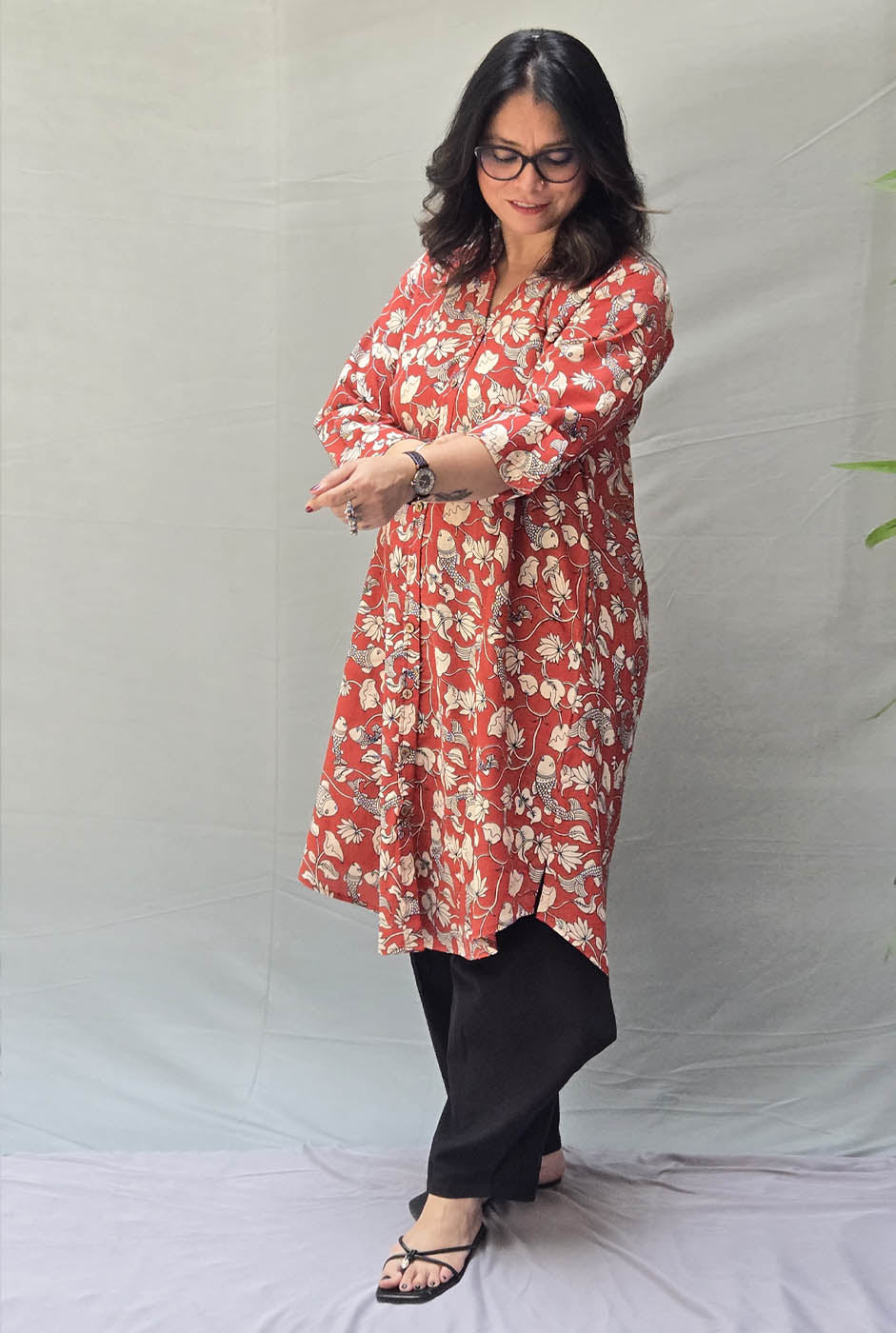 Chitralekha Kalamkari Red Kurta Pant Set