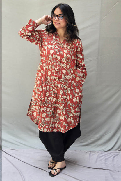 Chitralekha Kalamkari Red Kurta Pant Set