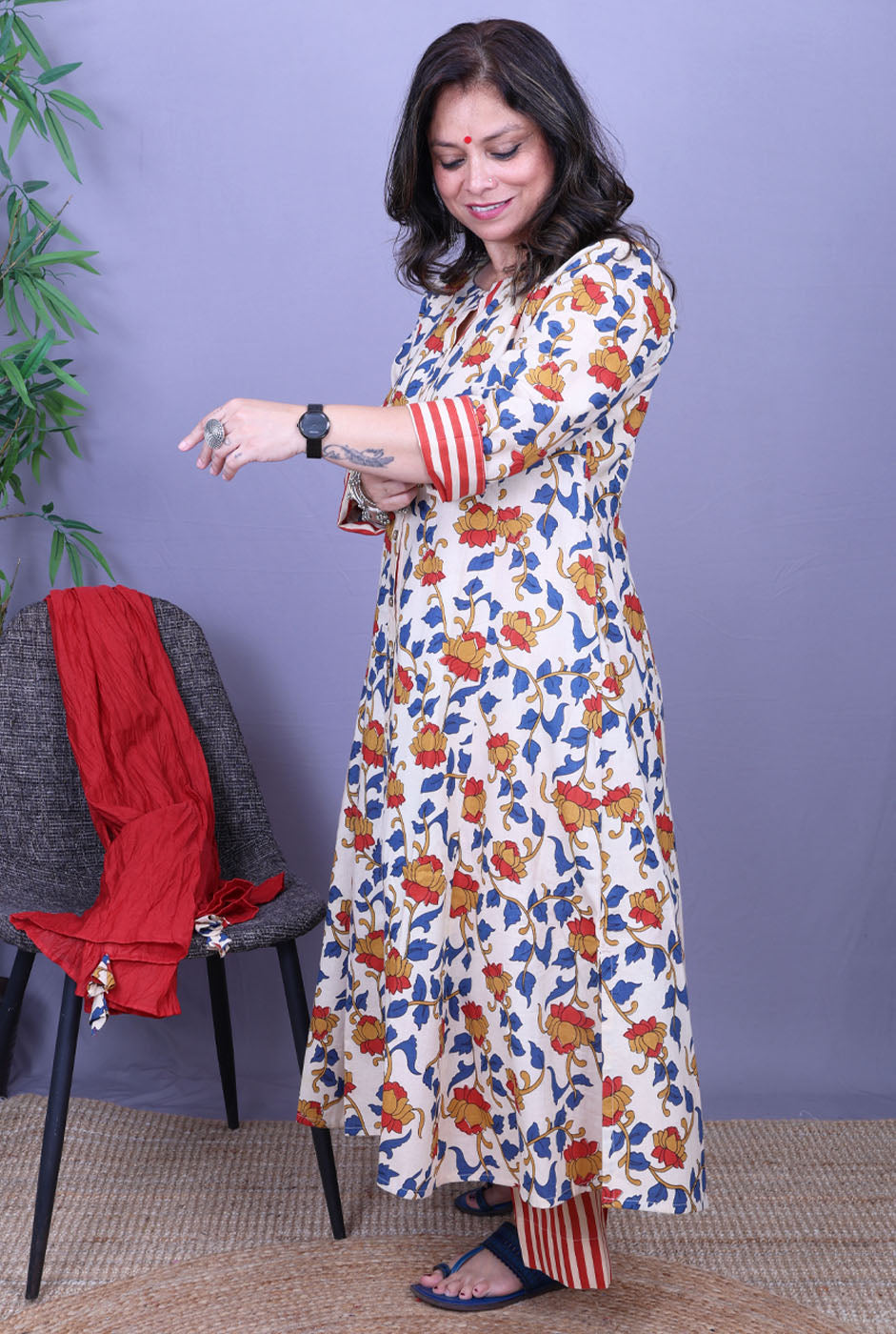 Ruh – Handblock Cotton Kalamkari Kurta Pant Set of 2
