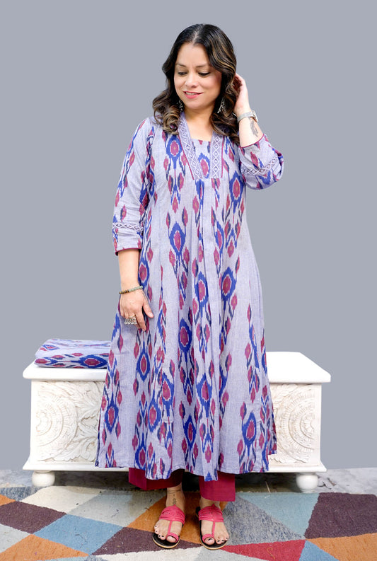 Uzbek Ikat Kurta with Lace Detailing