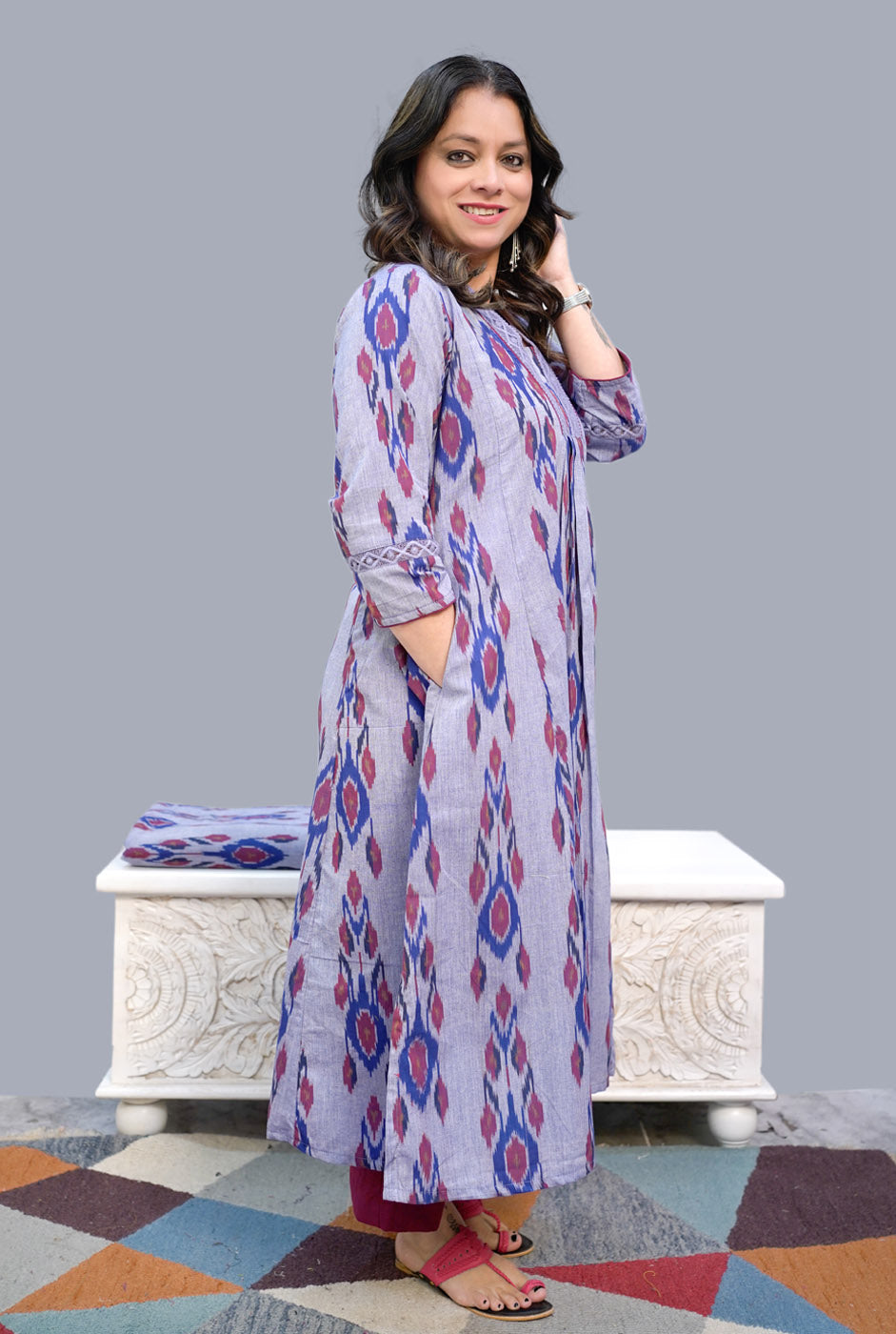 Uzbek Ikat Kurta with Lace Detailing