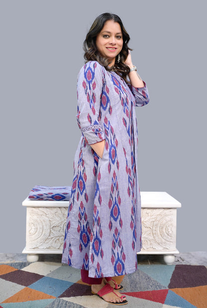 Uzbek Ikat Kurta with Lace Detailing