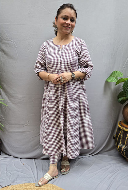 Set of 2 Chaukat – Handwoven Cotton Checks Co-ord Set Wine