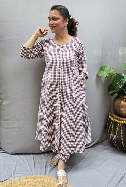 Set of 2 Chaukat – Handwoven Cotton Checks Co-ord Set Wine