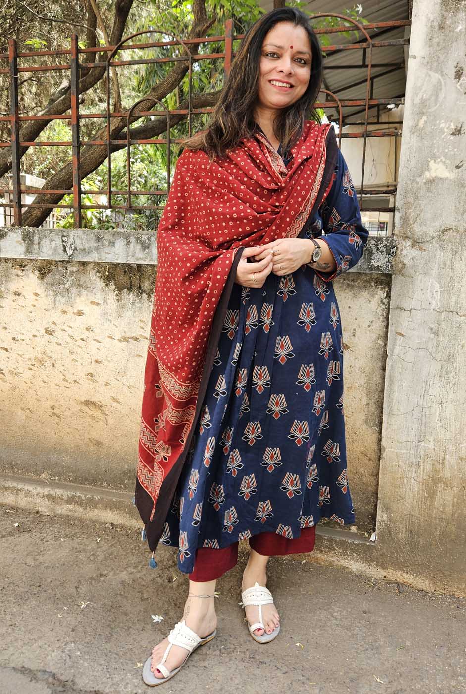 Lotus Handblock Ajrakh Dupatta