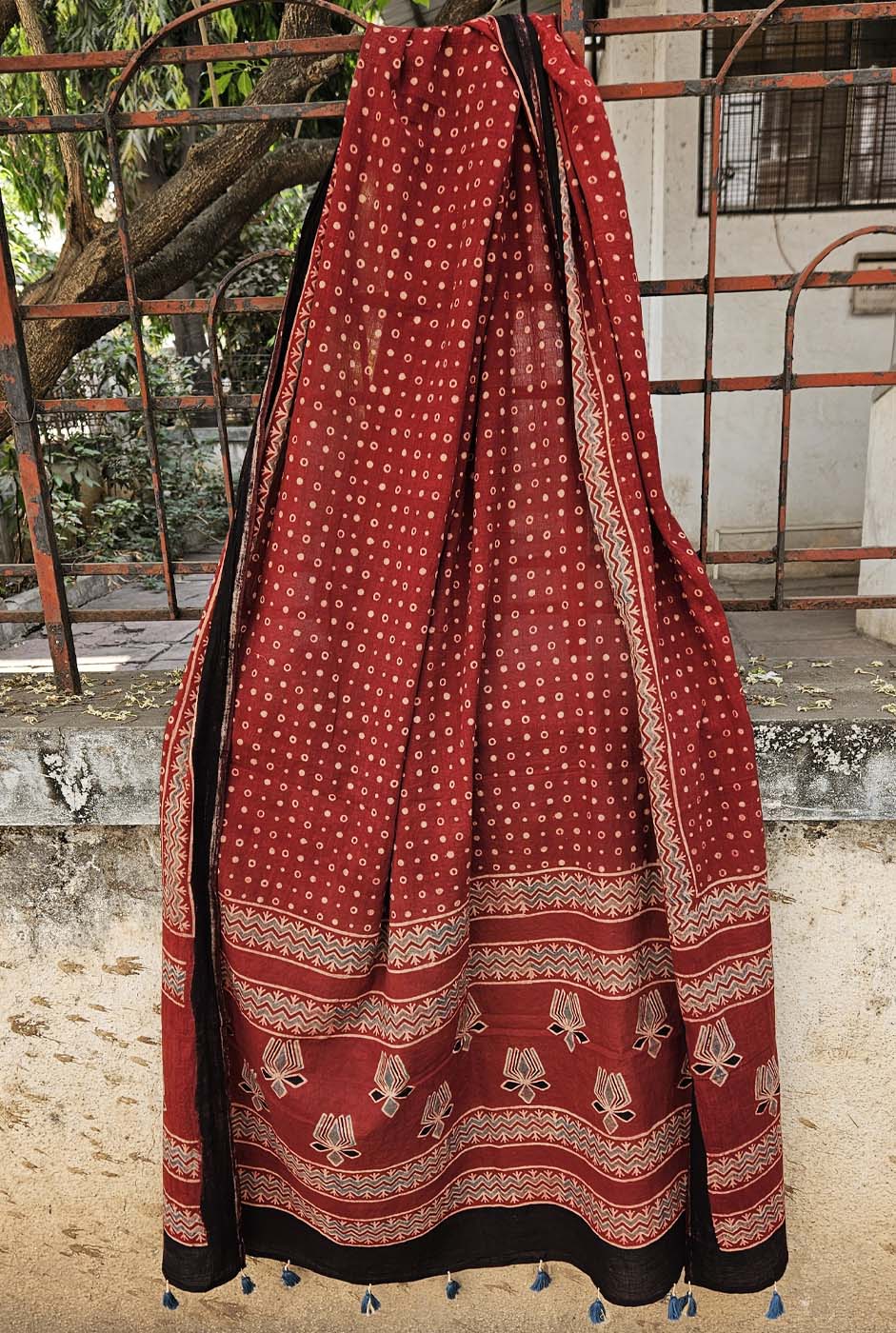 Lotus Handblock Ajrakh Dupatta