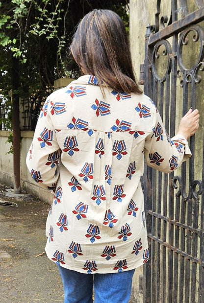 Lotus Block Handloom Cotton Ajrakh Shirt