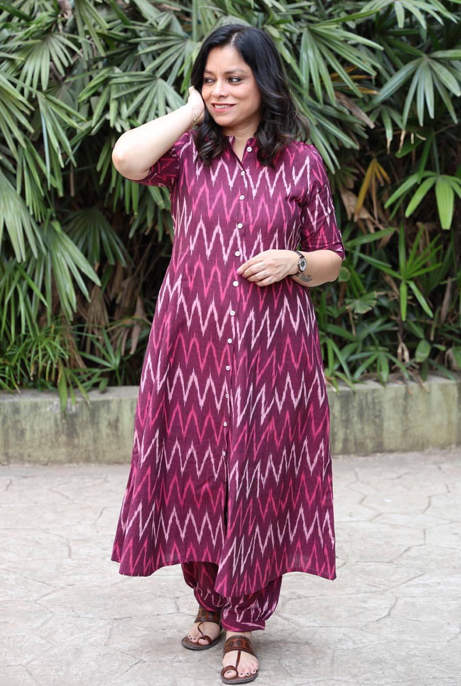Stylish Magenta Ikat Co-ord Set (two piece set)