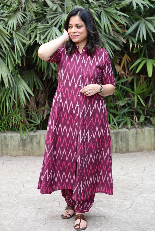 Stylish Magenta Ikat Co-ord Set (two piece set)