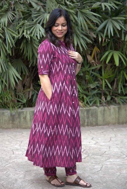 Stylish Magenta Ikat Co-ord Set (two piece set)