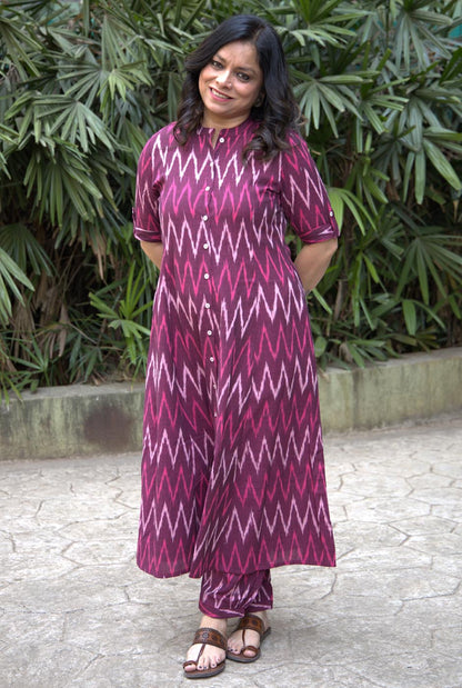 Stylish Magenta Ikat Co-ord Set (two piece set)