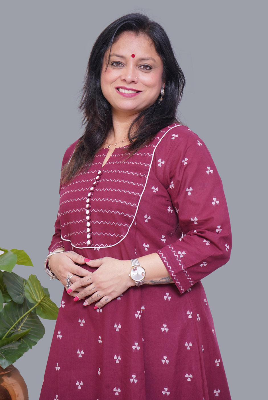 Nazakat Maroon Handloom Cotton Kalidar Co-Ord Set