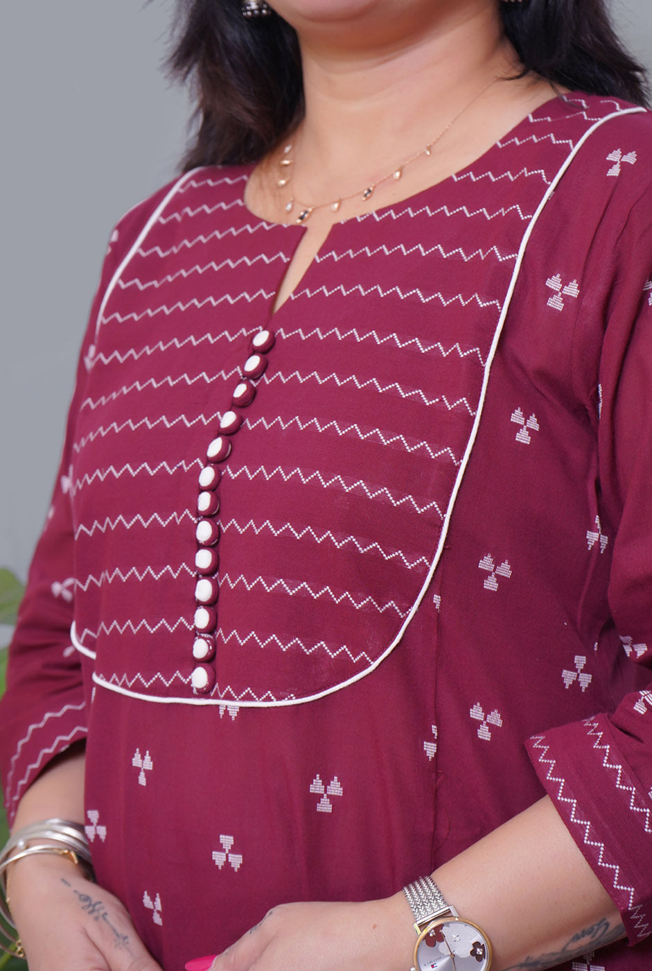 Nazakat Maroon Handloom Cotton Kalidar Co-Ord Set
