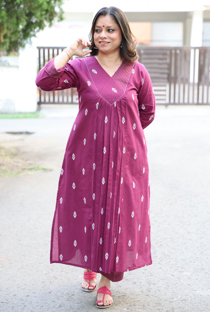 Wine Color Kurta Pant Set