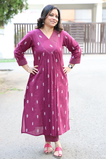 Wine Color Kurta Pant Set