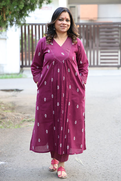 Wine Color Kurta Pant Set