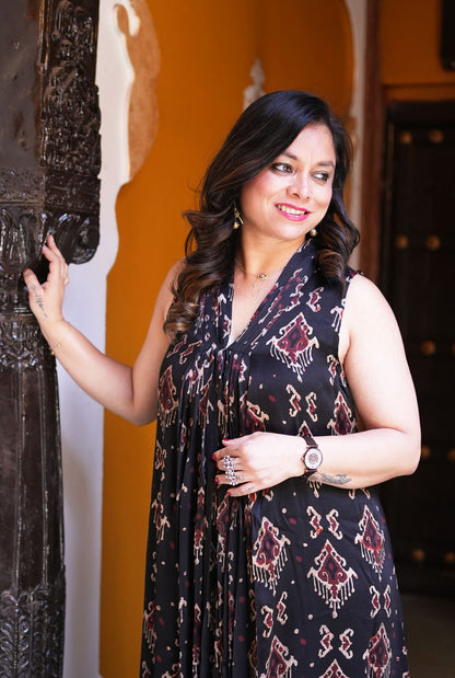 Elegant Modal Dress with Ikat Block (Sleeves On Request)