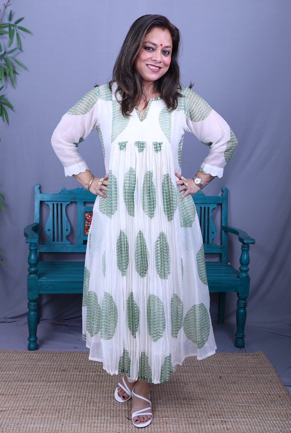 Nakshatra Mul Chanderi Kurta with Mul Lining Green