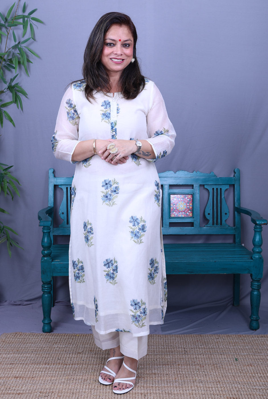 Nakshatra Mul Chanderi Kurta with Mul Lining Blue