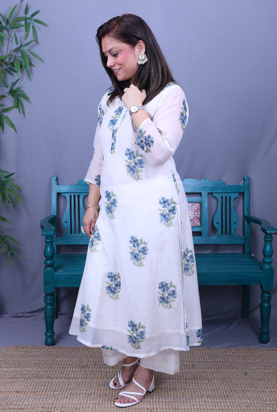 Nakshatra Mul Chanderi Kurta with Mul Lining Blue