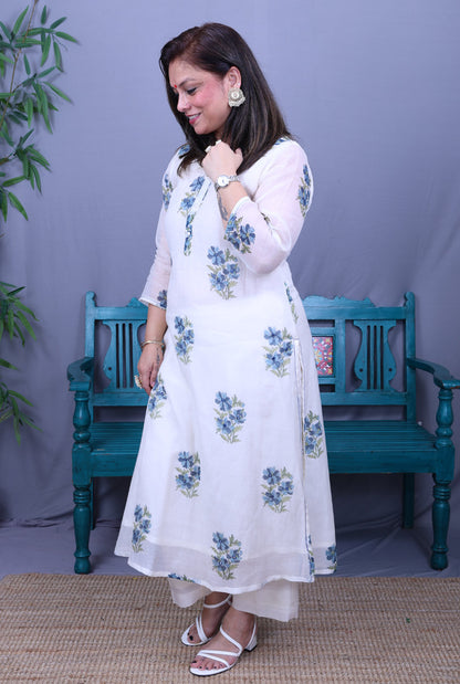 Nakshatra Mul Chanderi Kurta with Mul Lining Blue