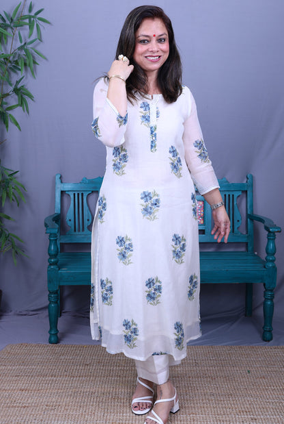 Nakshatra Mul Chanderi Kurta with Mul Lining Blue