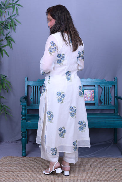 Nakshatra Mul Chanderi Kurta with Mul Lining Blue