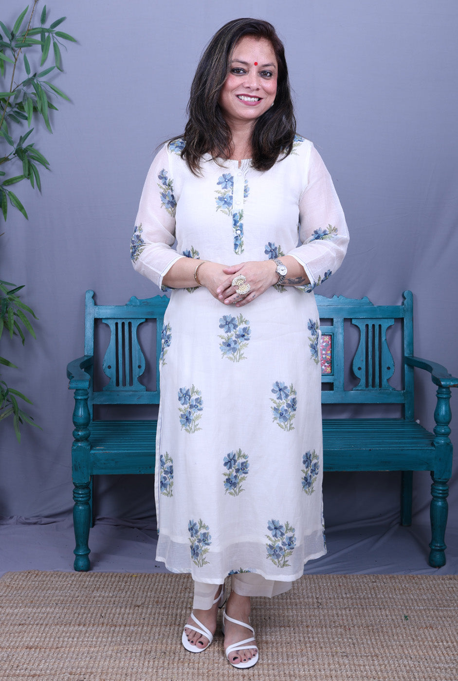 Nakshatra Mul Chanderi Kurta with Mul Lining Blue