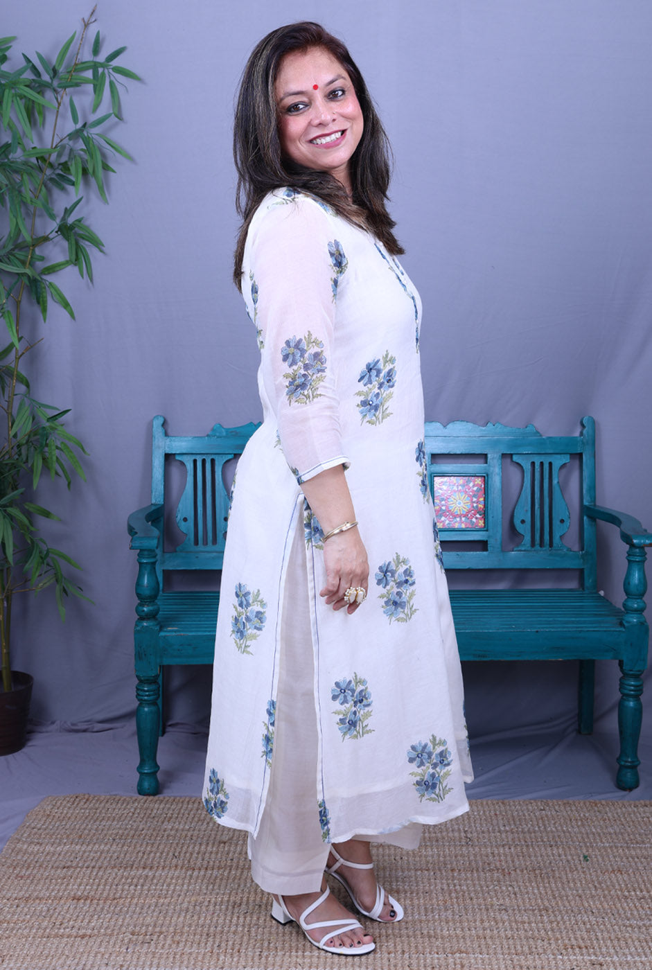 Nakshatra Mul Chanderi Kurta with Mul Lining Blue