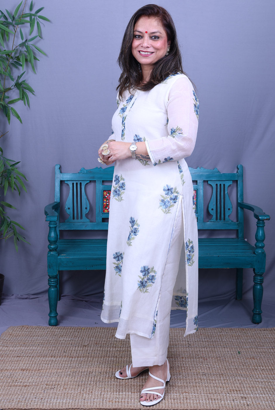 Nakshatra Mul Chanderi Kurta with Mul Lining Blue