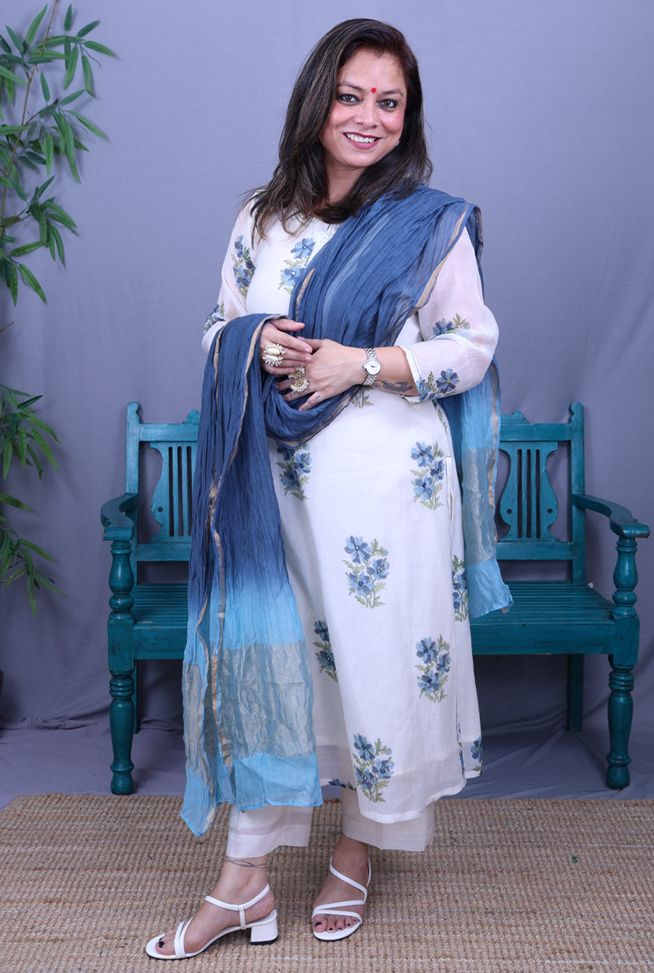 Mul Chanderi Dupatta Blue