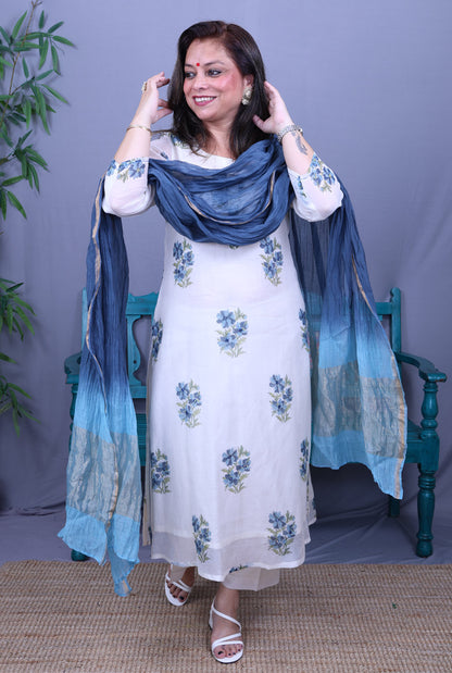 Mul Chanderi Dupatta Blue