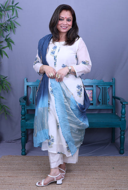 Nakshatra Mul Chanderi Kurta with Mul Lining Blue