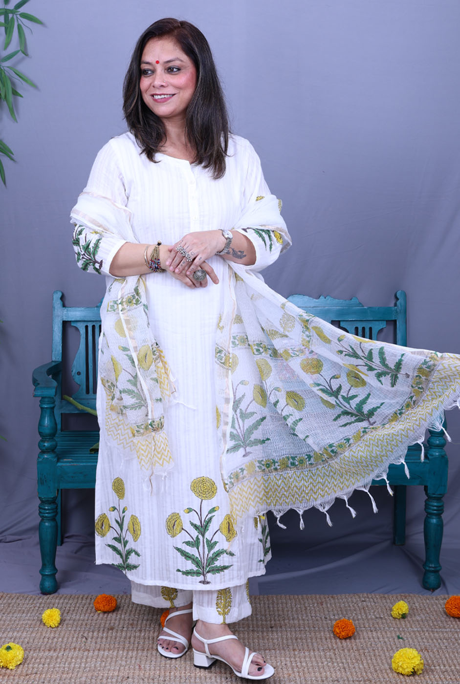 Nakshatra Premium Cotton Kurta, Pant, Dupatta Set of 3