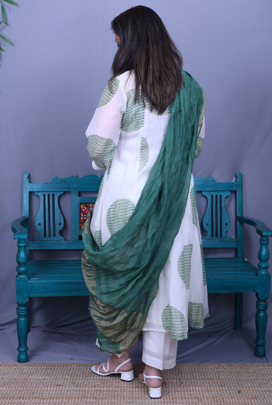 Nakshatra Mul Chanderi Kurta with Mul Lining Green