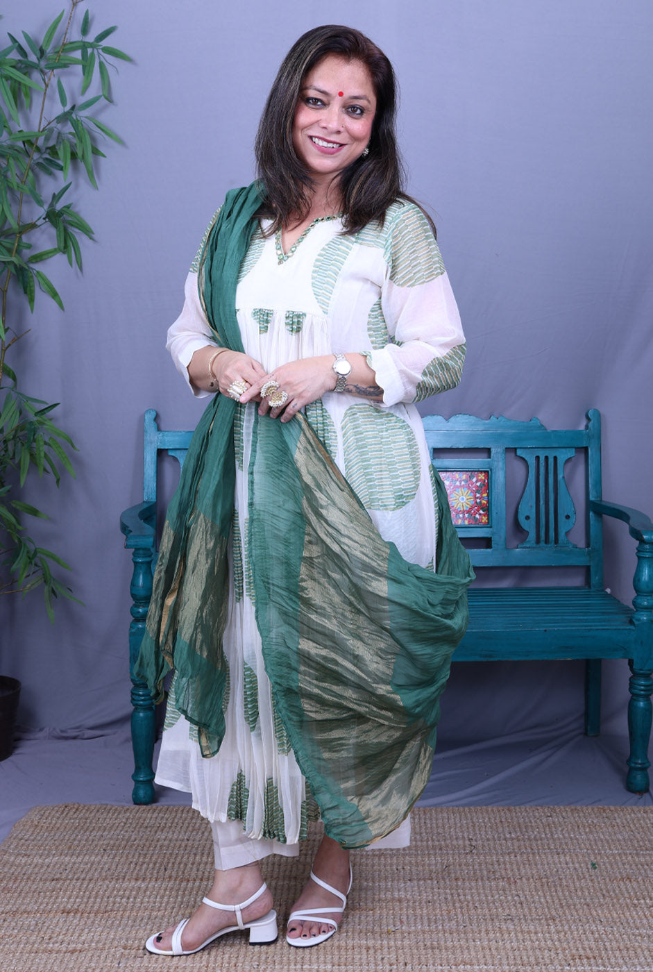 Nakshatra Mul Chanderi Kurta with Mul Lining Green