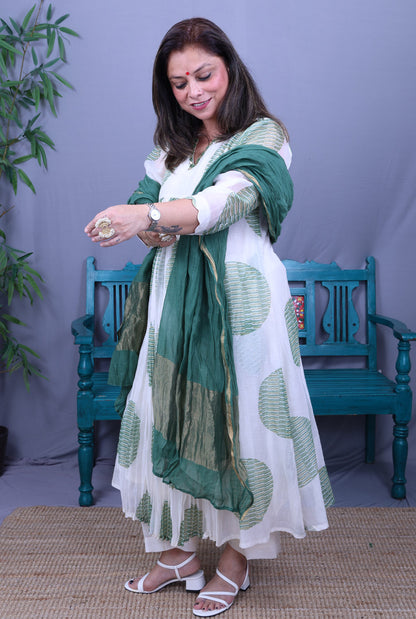 Nakshatra Mul Chanderi Kurta with Mul Lining Green