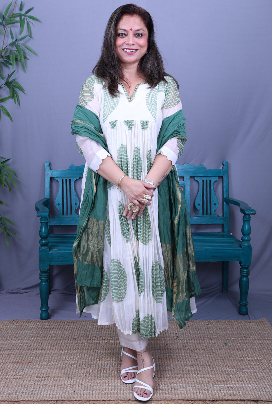 Nakshatra Mul Chanderi Kurta with Mul Lining Green
