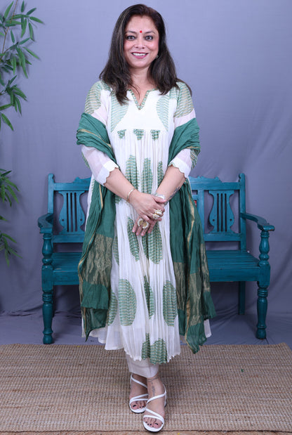 Nakshatra Mul Chanderi Kurta with Mul Lining Green