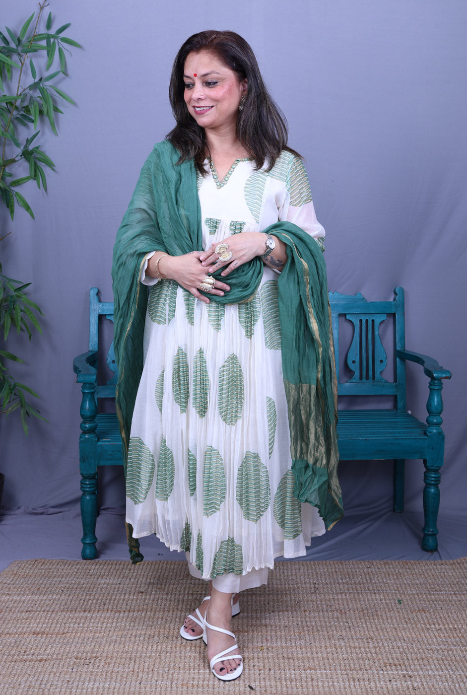 Nakshatra Mul Chanderi Kurta with Mul Lining Green