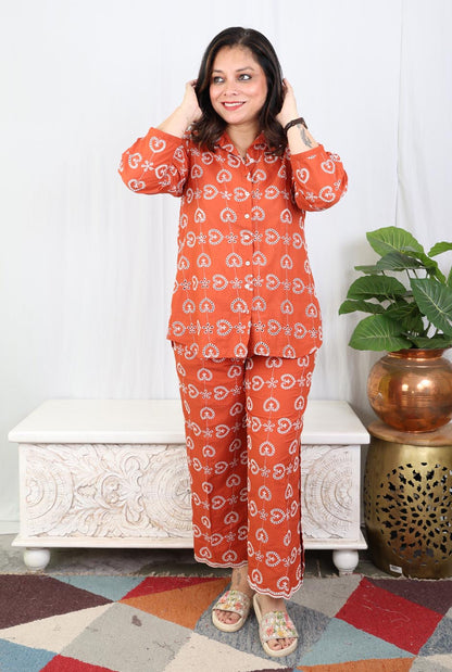 Rust Orange Schiffli Co-ord Set – Made to Order