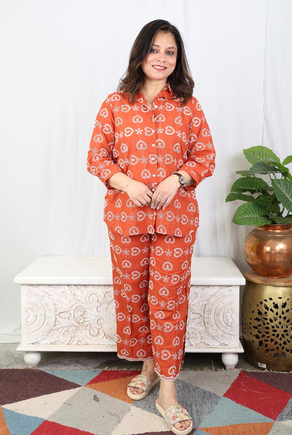 Rust Orange Schiffli Co-ord Set – Made to Order