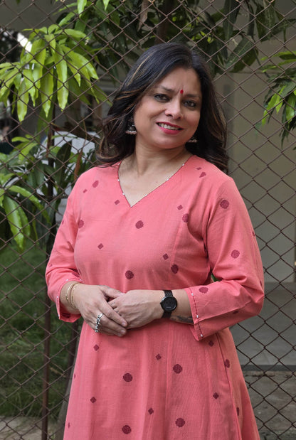 Nazakat peach Handloom Cotton Co-Ord Set