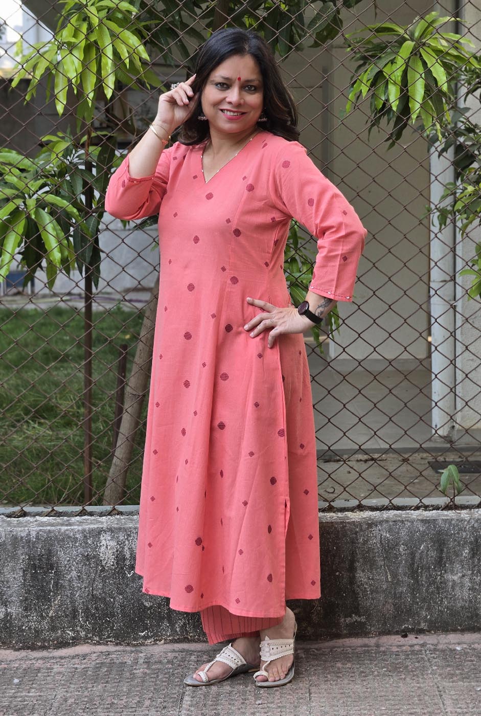 Nazakat peach Handloom Cotton Co-Ord Set