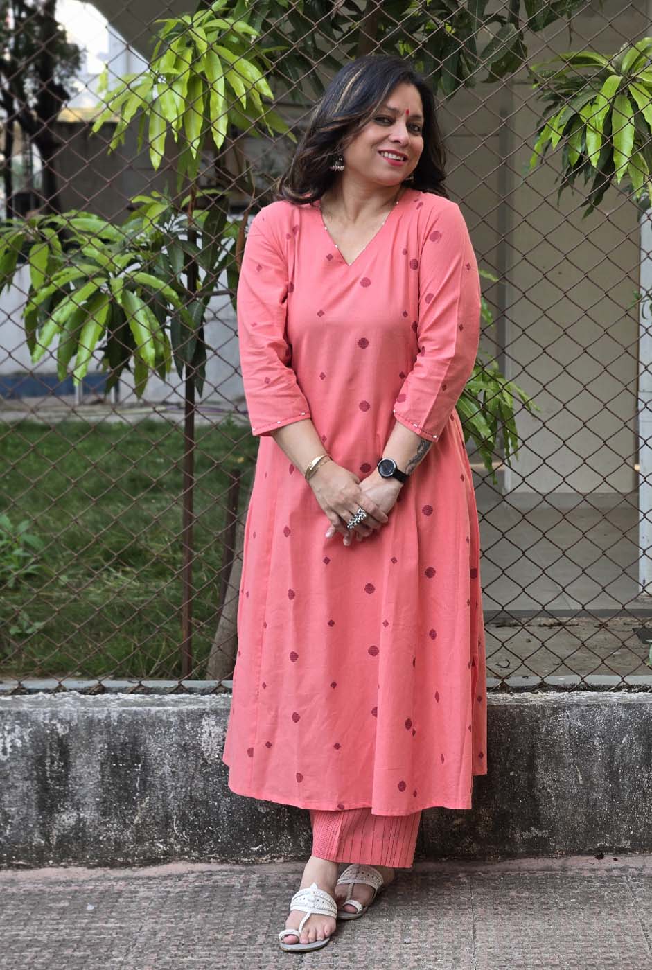 Nazakat peach Handloom Cotton Co-Ord Set