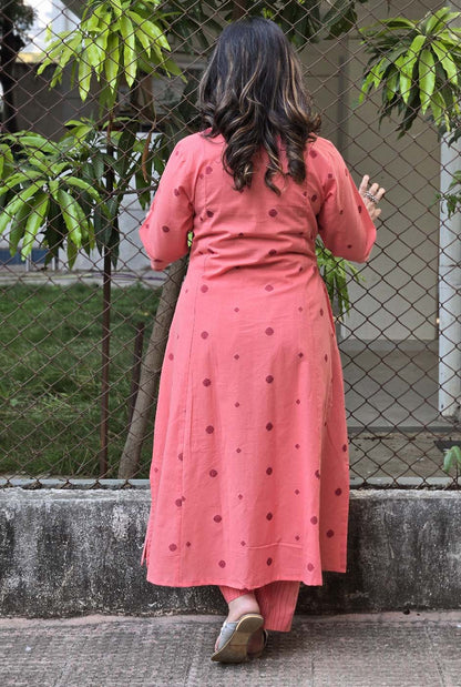 Nazakat peach Handloom Cotton Co-Ord Set