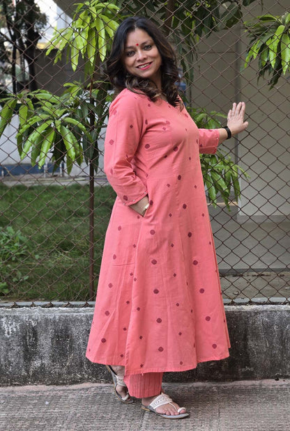 Nazakat peach Handloom Cotton Co-Ord Set