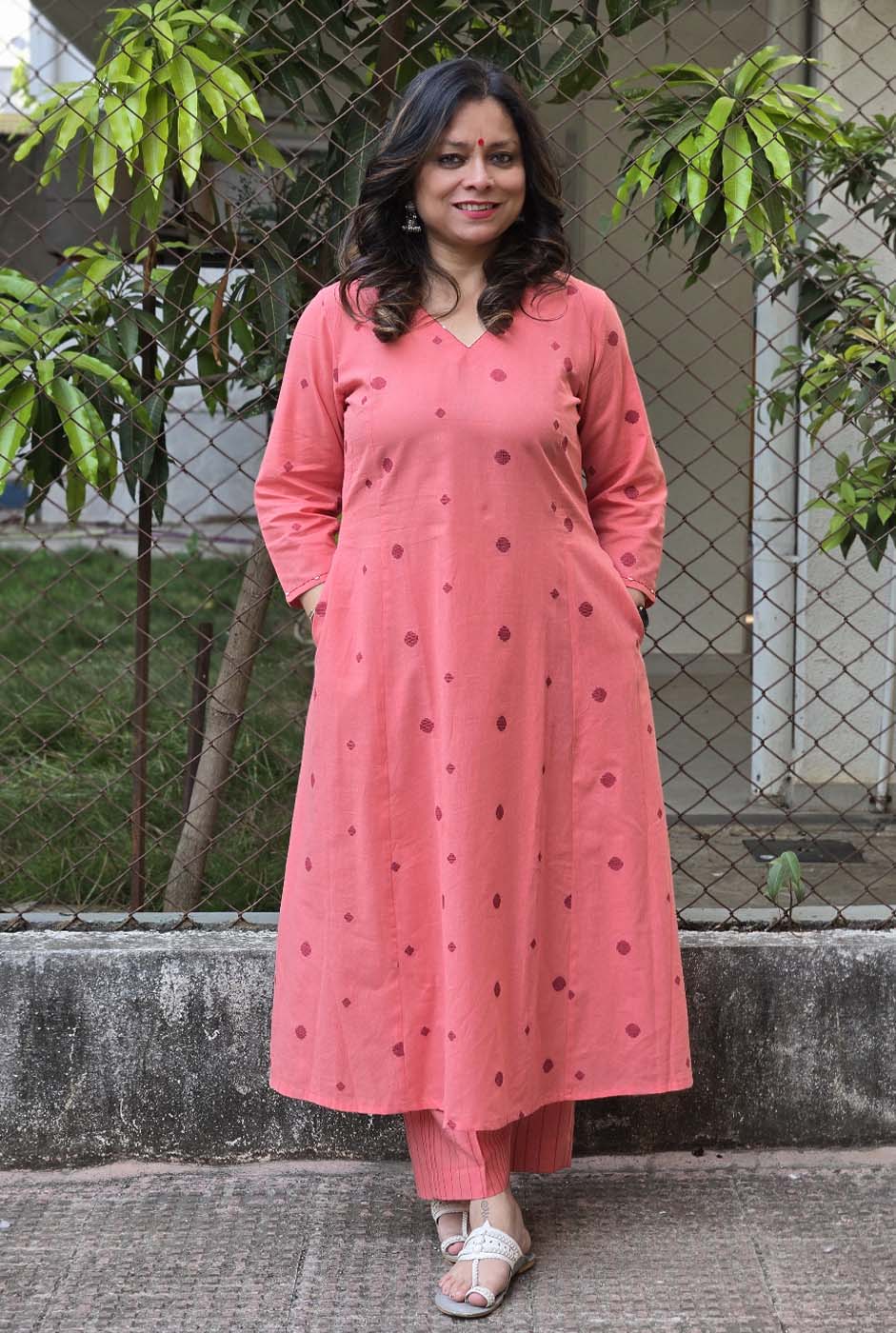 Nazakat peach Handloom Cotton Co-Ord Set