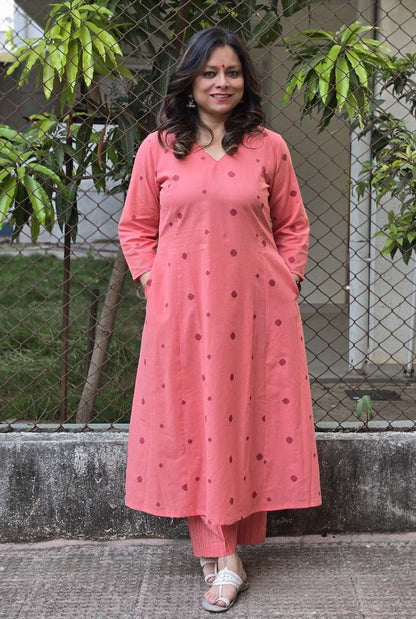 Nazakat peach Handloom Cotton Co-Ord Set