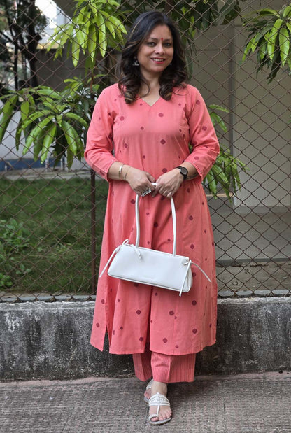 Nazakat peach Handloom Cotton Co-Ord Set